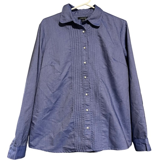 Lands End Womens Blue Pintuck Oxford Button Down Shirt Size 14 Long Sleeve - Picture 1 of 6
